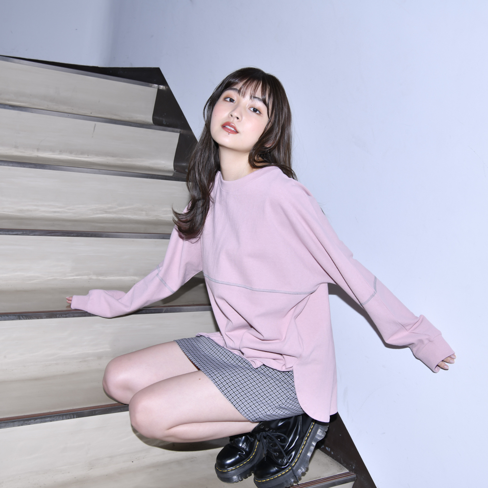 【NEW】Raglansleeve Reverse Long Tee (Pink)